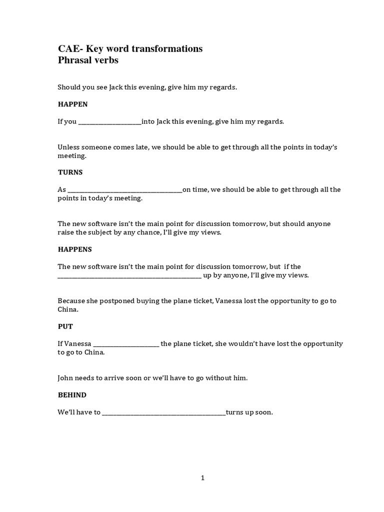 CAE Phrasal Verbs and Transformations | PDF