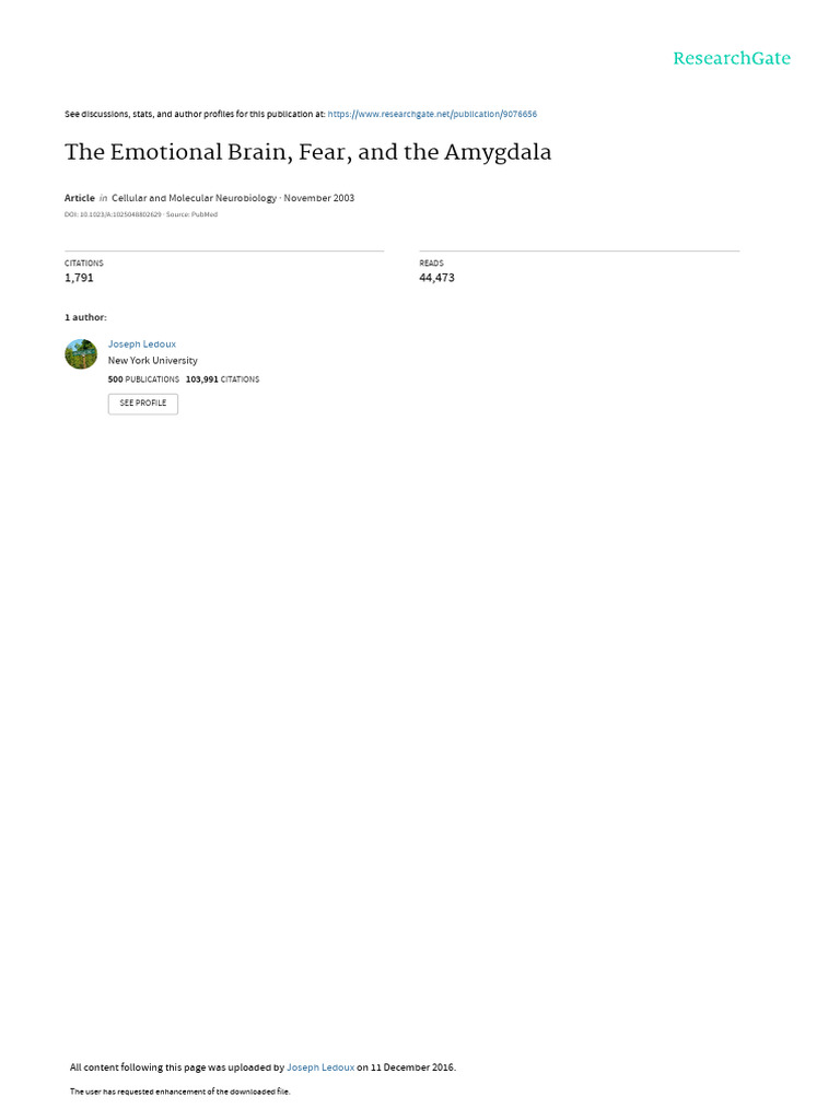 Emotional Brain: Fear & Amygdala Insights | PDF | Amygdala | Classical ...