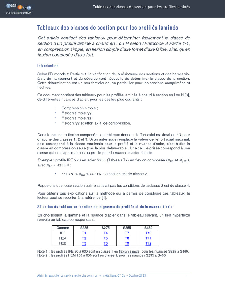 Classes de section des profilés laminés | PDF | Flexion (matériau ...