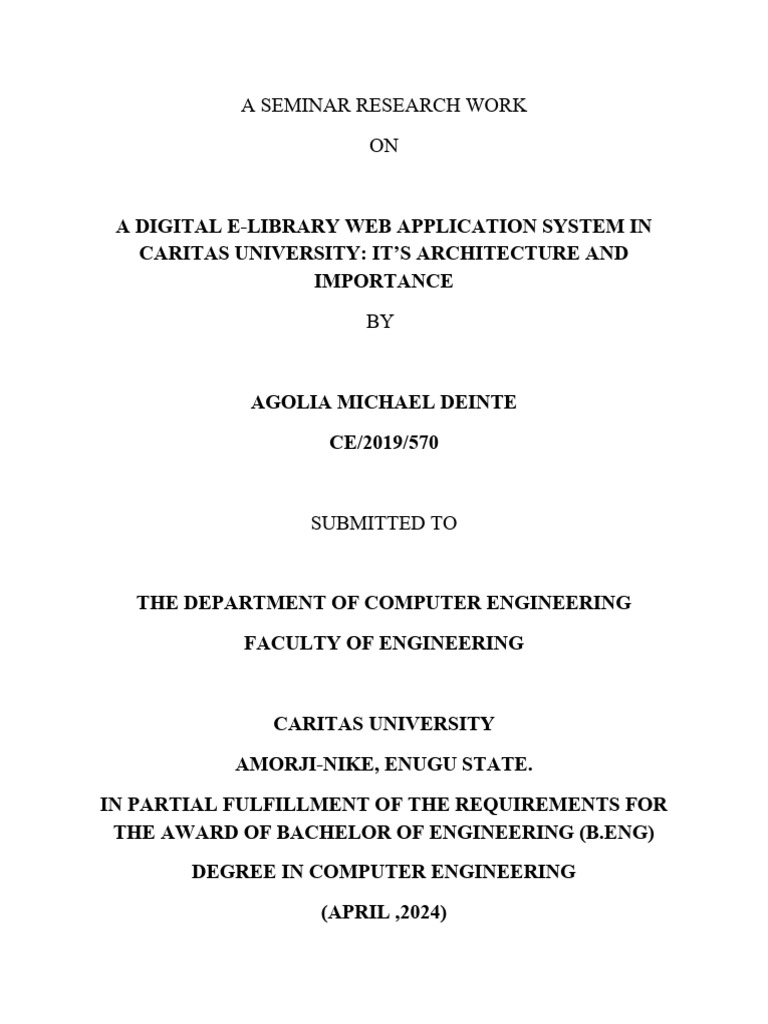 Digital E-Library System at Caritas University | PDF | Dynamic Web Page ...