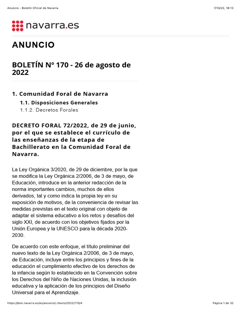 Anuncio Boletín Oficial de Navarra PDF Plan de estudios Evaluación