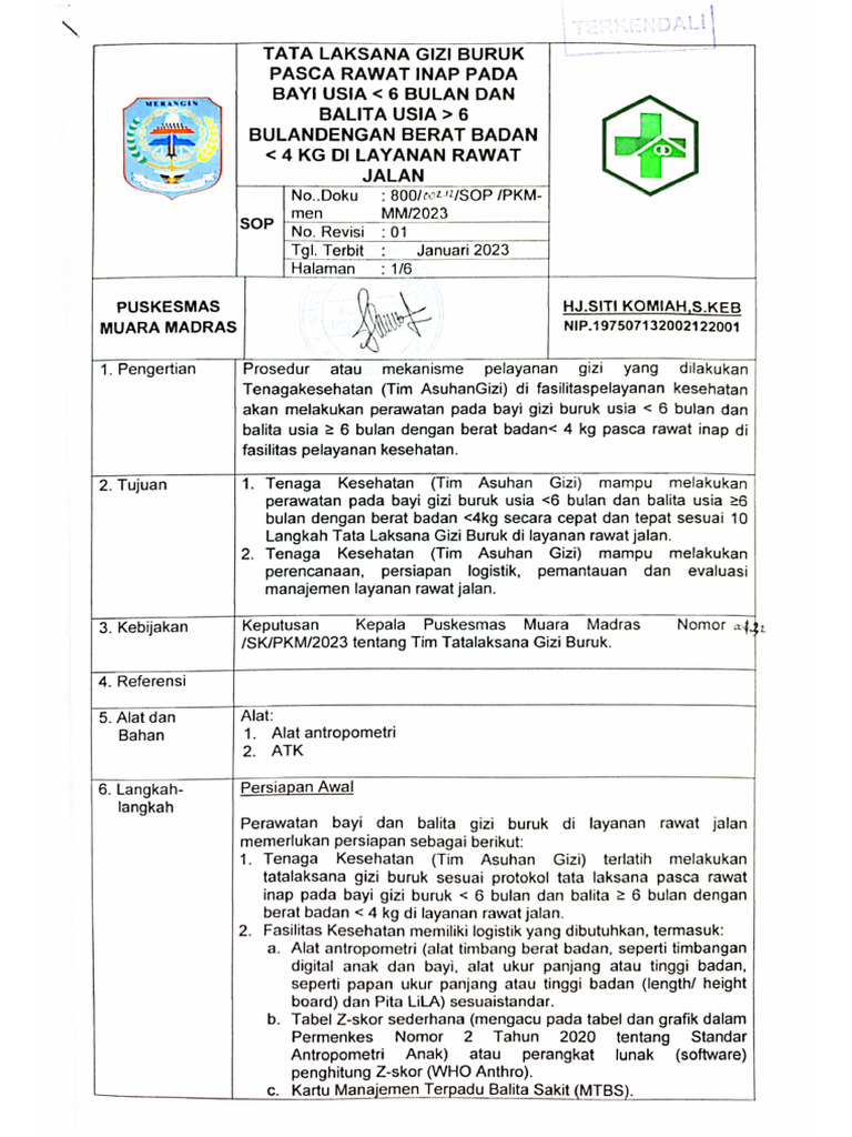 SOP Tata Laksana Gizi Buruk Pasca Ranap | PDF