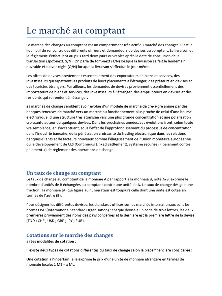 Le marché au comptant des devises | PDF | Taux de change | Commerce