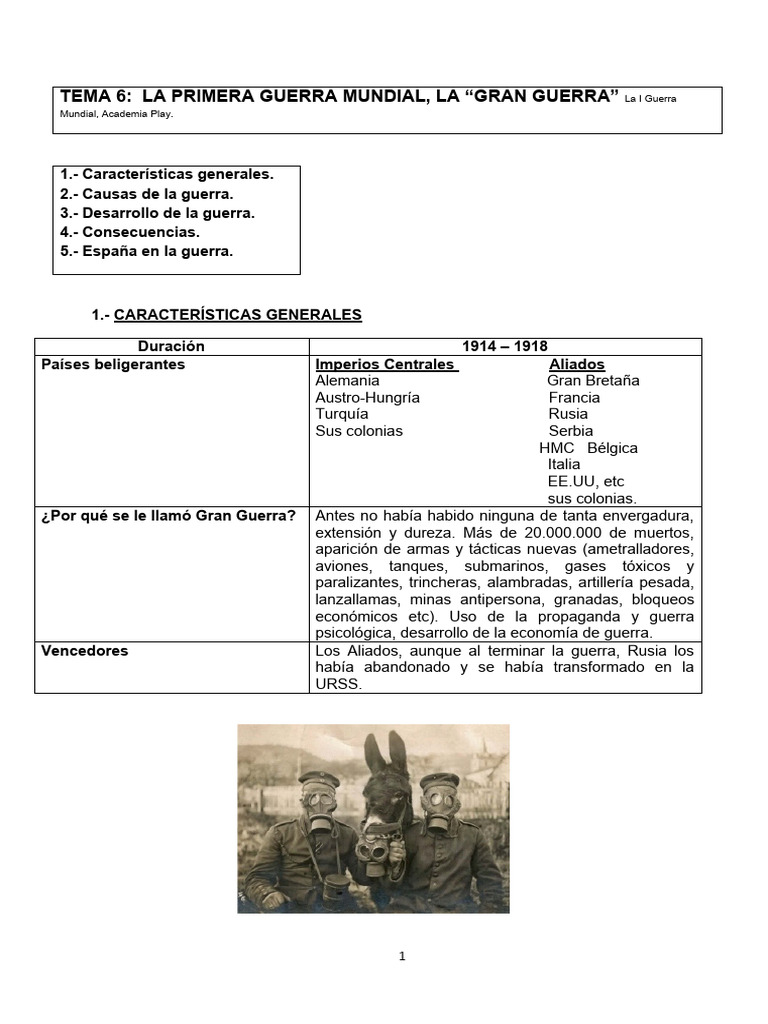 Causas y Consecuencias de la I Guerra Mundial | PDF | Primera Guerra ...