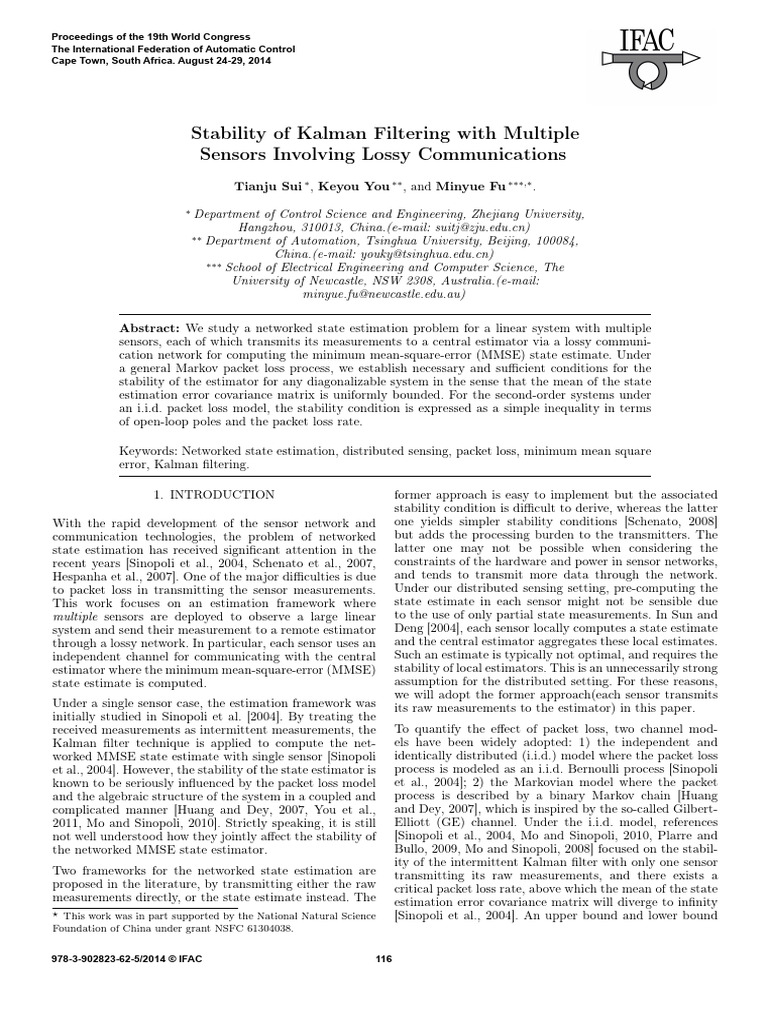 Stability of Kalman Filtering With Multiple Sensors Inv - 2014 - IFAC ...