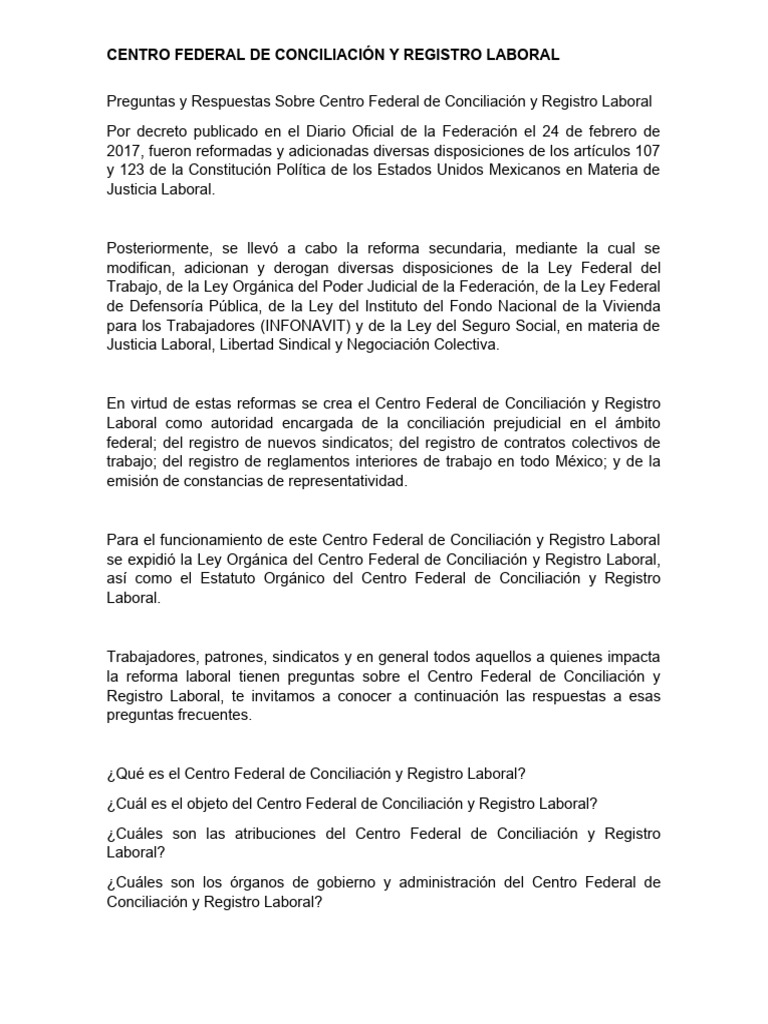 04 Centro Federal de Conciliación y Registro Laboral | PDF | Derecho ...