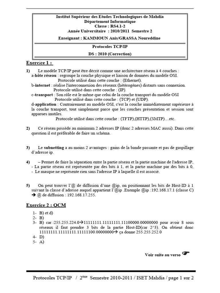Architecture et sous-réseaux TCP/IP | PDF | Protocoles Internet ...