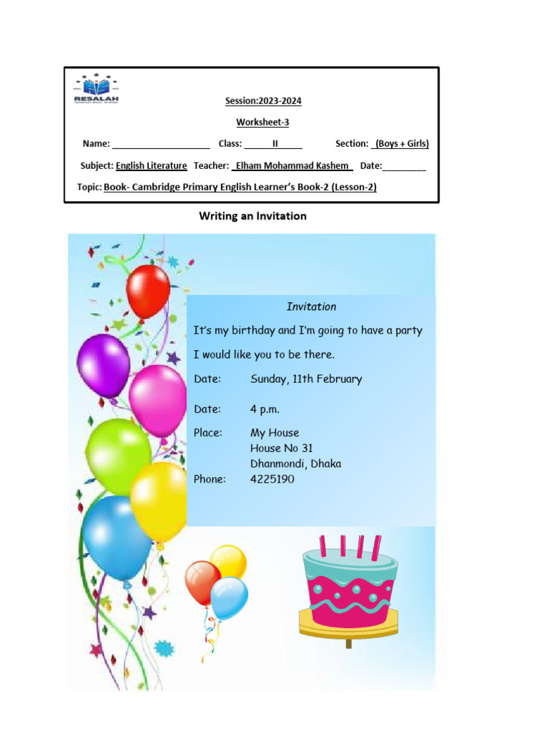 Invitation Writing for Kids | PDF