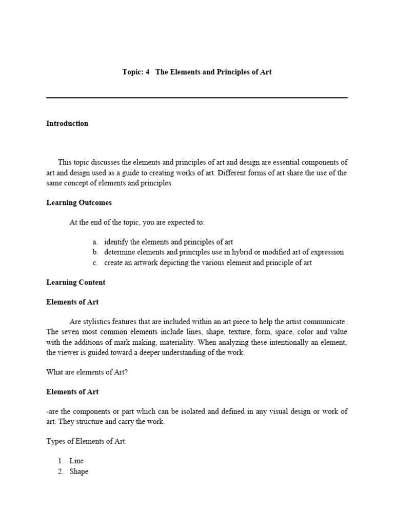 Topic 4 the elements and principles of art pdf composition visual