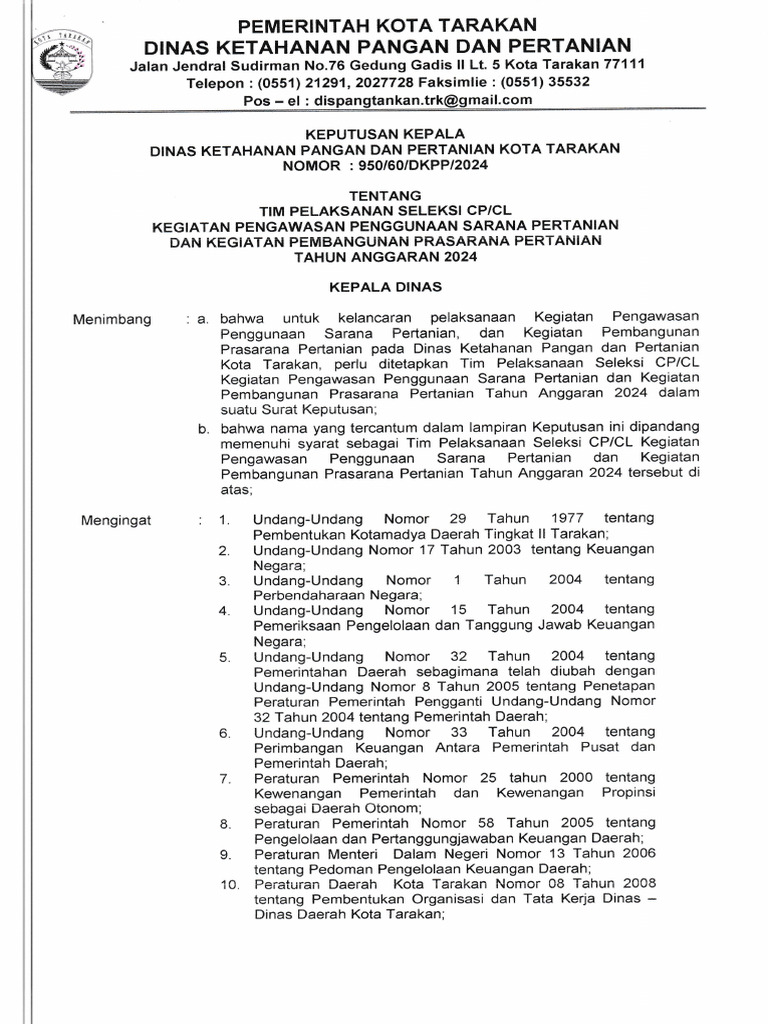 Tim Seleksi CPCL Pertanian 2024 | PDF