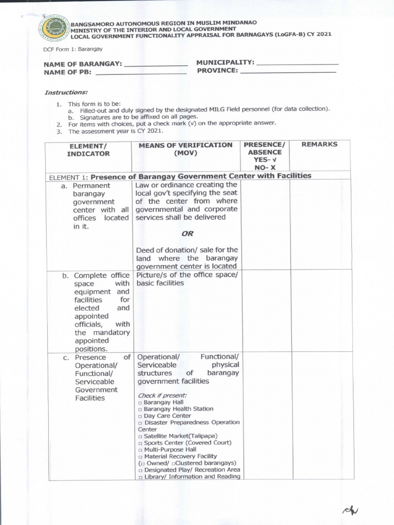 Barangay Assessment Guidelines 2021 | PDF