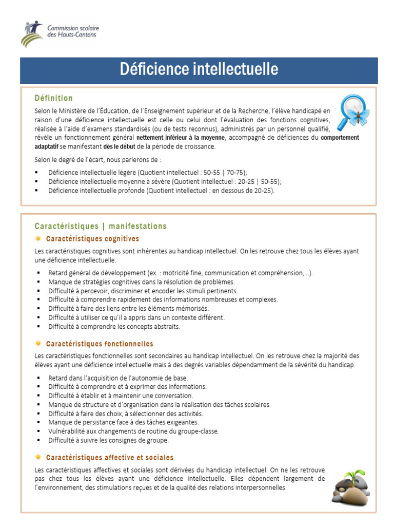 Caractéristiques de la déficience intellectuelle | PDF | Handicap ...
