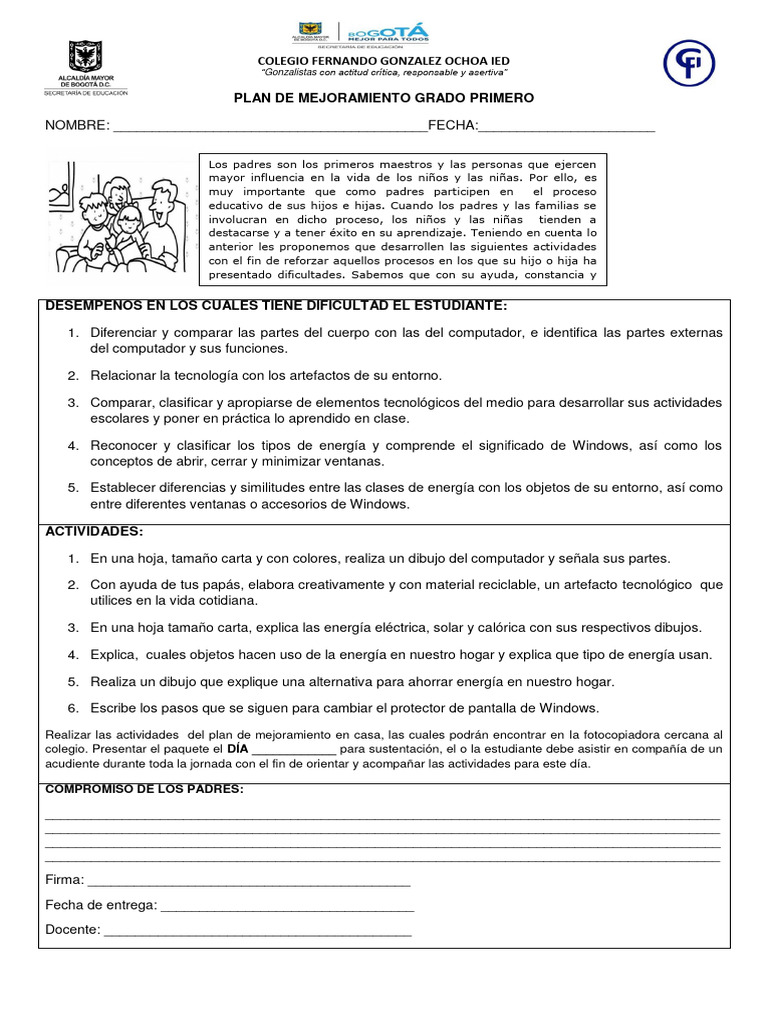 Plan de Mejoramiento para Primer Grado | PDF | Aprendizaje