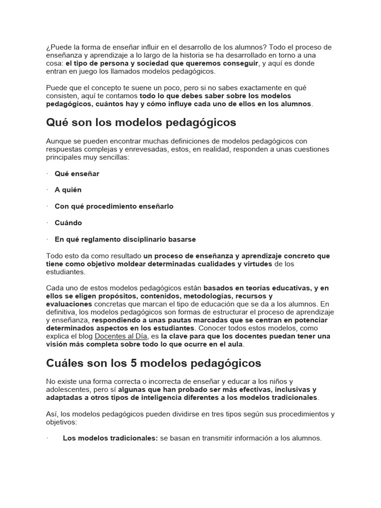 Modelos Pedagógicos y su Impacto | PDF | Enseñando | Pedagogía