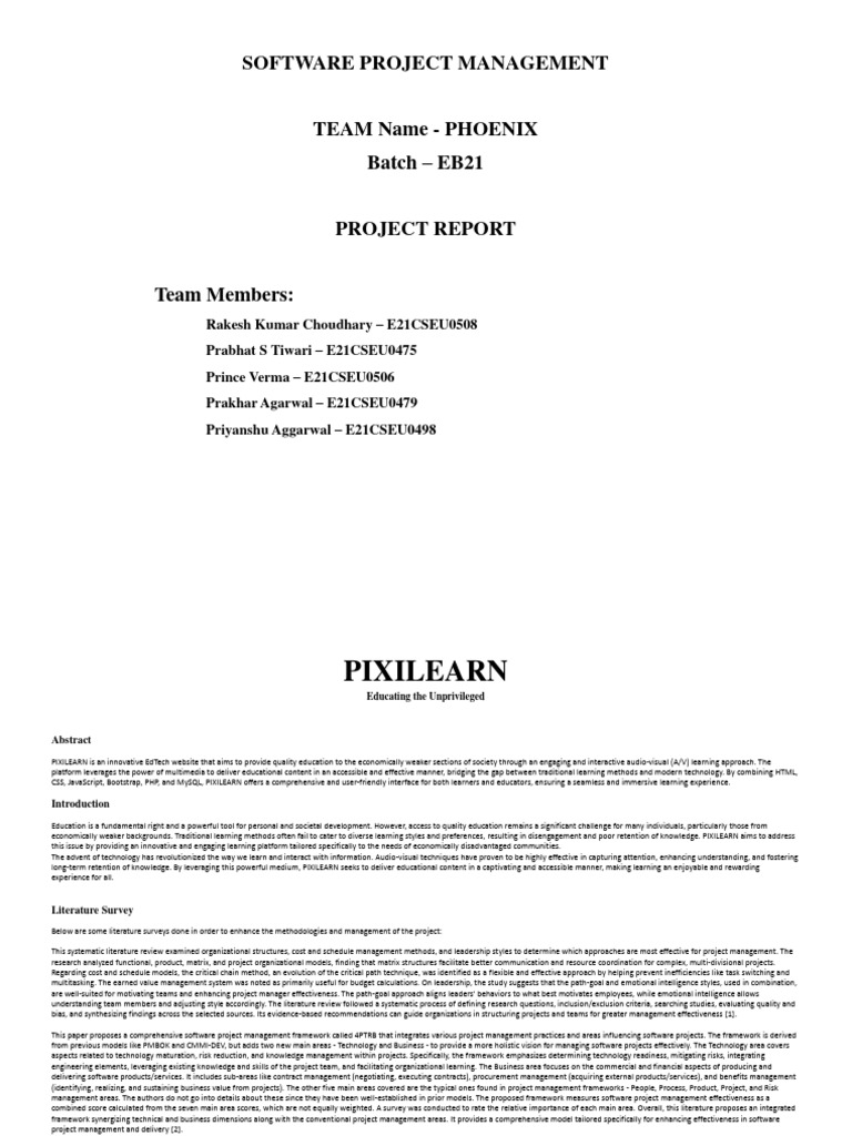 PIXILEARN: EdTech Project Report | PDF | Scrum (Software Development ...