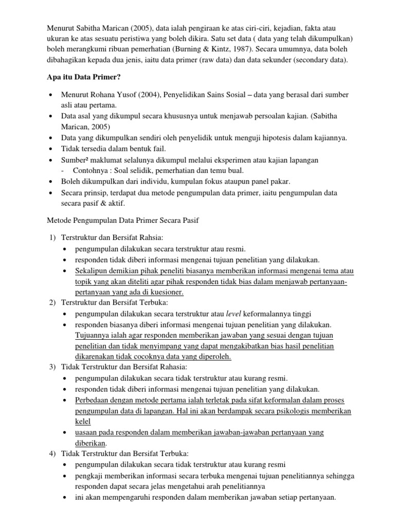 Kaedah Pengumpulan Data Primer Sekunder Pdf