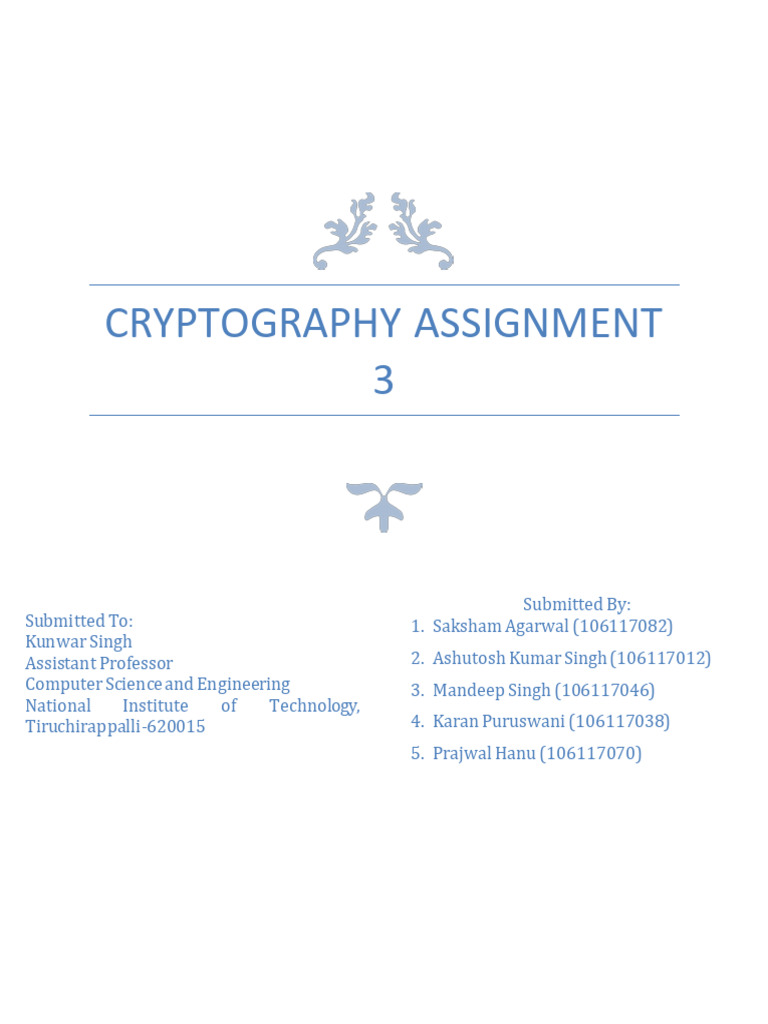 Cryptography Assignment Overview | PDF | Abstract Algebra | Mathematics