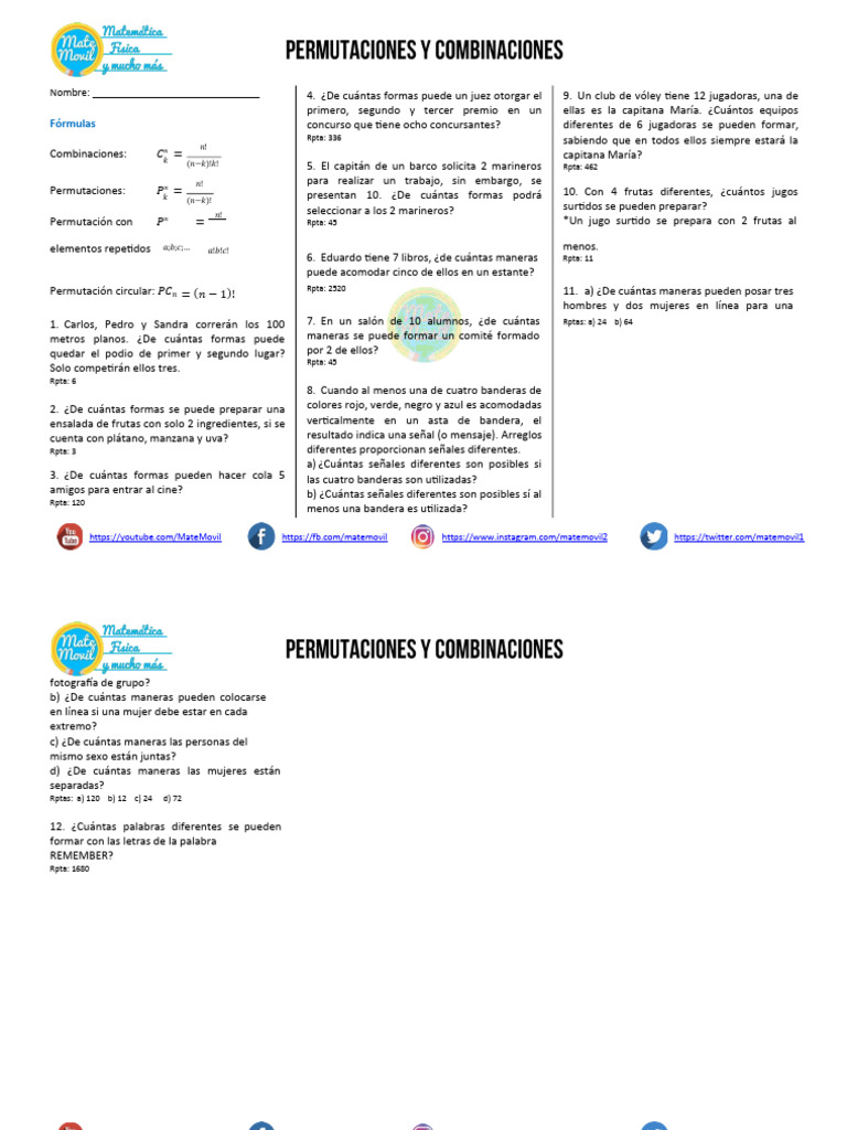Ejercicios Resueltos de Combinatoria | PDF
