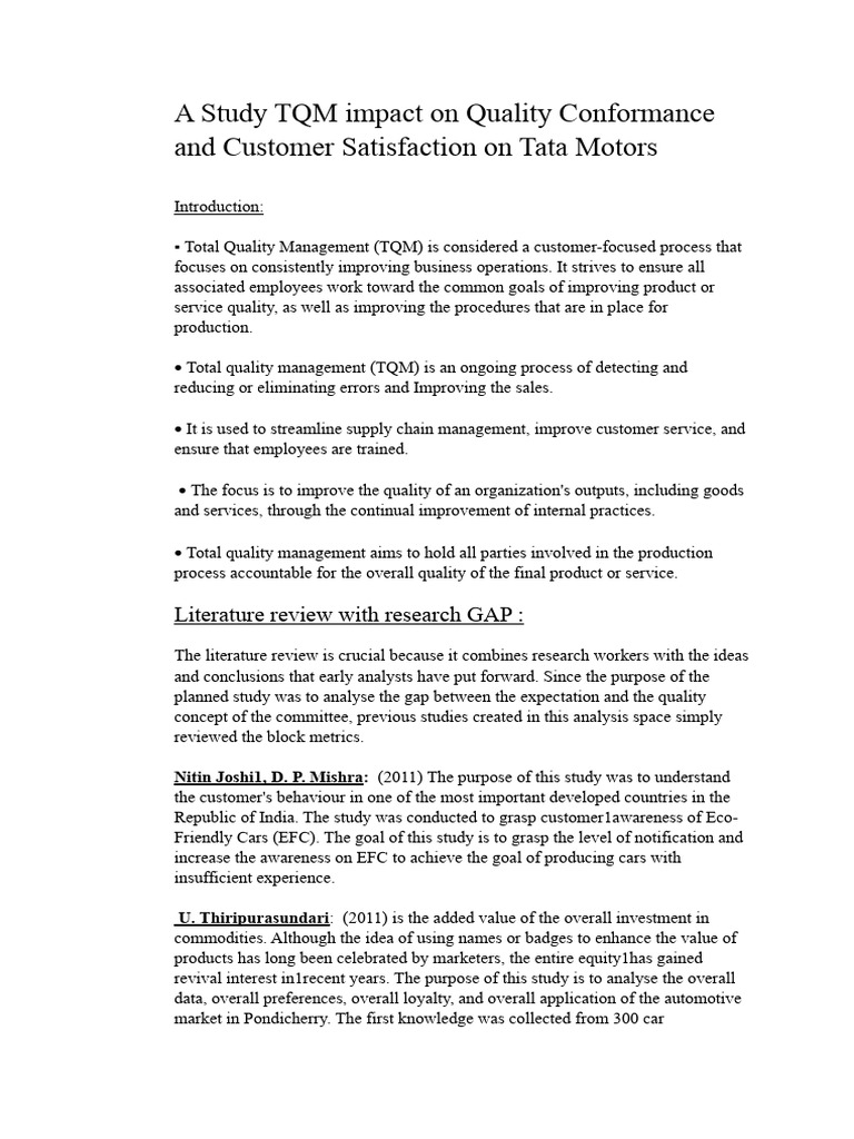 Synopsis of Project of Customer Satisfaction On TATA Products. | PDF ...