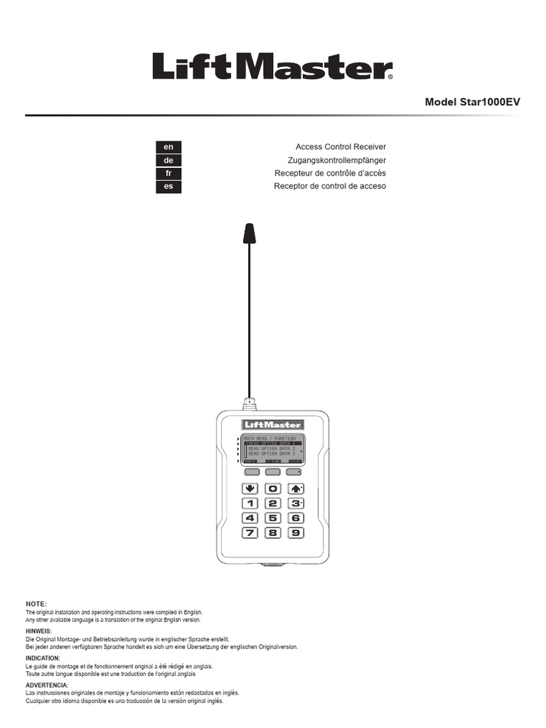 Liftmaster Accessory Star1000ev | PDF | Menu (Computing) | Personal ...