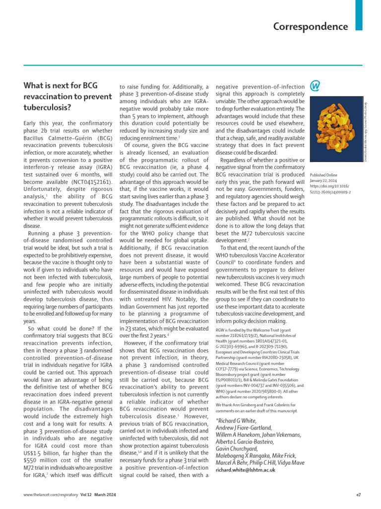 Future of BCG Revaccination for TB | PDF | Tuberculosis | Vaccines
