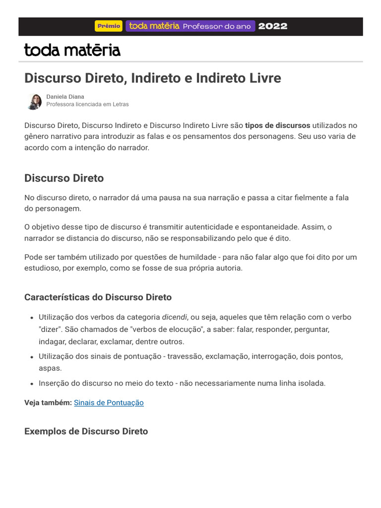 Discurso Direto, Indireto e Livre Explicado | PDF | Discurso | Pronome
