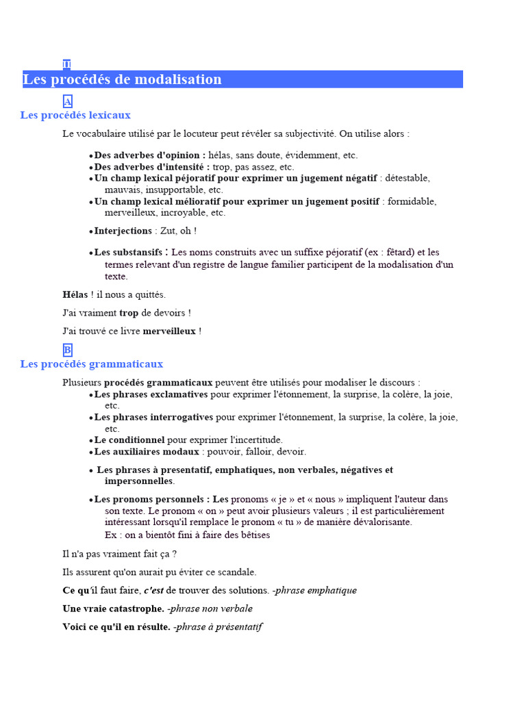 Les procédés de modalisation en français | PDF | Phrase | Adverbe