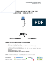 Ficha Técnica - Tensiómetro Aneroide de Piso Con Pedestal - Uso Adulto - Ref BK1016