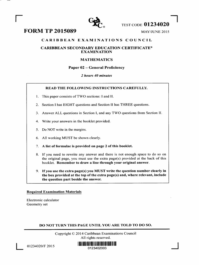 CSEC Mathematics June 2015 P2 | PDF | Trigonometric Functions ...