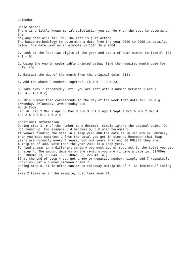 Calendar Trick | PDF | Language Arts & Discipline | Teaching Methods ...