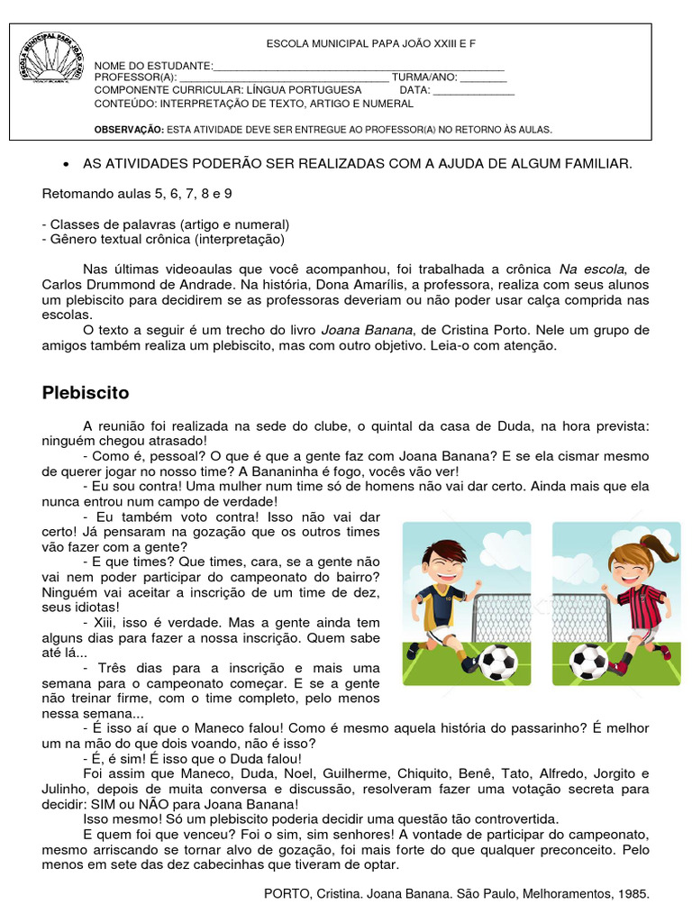 6 º Ano Língua Portuguesa Atividade Adaptada | PDF