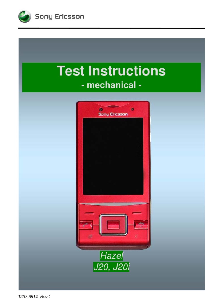 Sony Ericsson J20i Hazel Test Instructions v1 | Bluetooth | Battery Charger