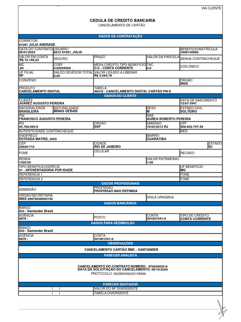 Contrato De Cancelamento De Cartões Pdf Crédito Finanças E
