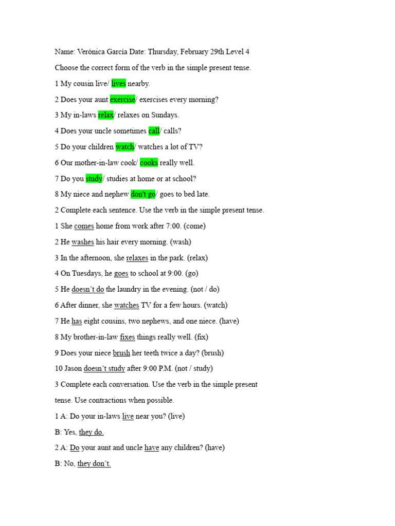 Simple Present Tense Verb Exercises | PDF | Language Arts & Discipline