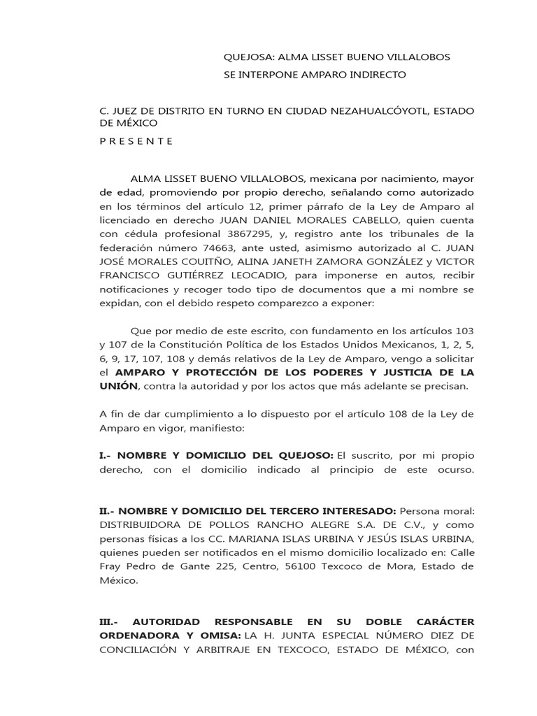 Amparo Indirecto de Alma Liset Bueno | PDF | Caso de ley | Sentencia (ley)
