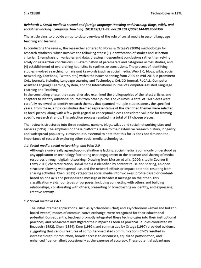 Social Media in Second Language Learning | PDF | Social Networking ...