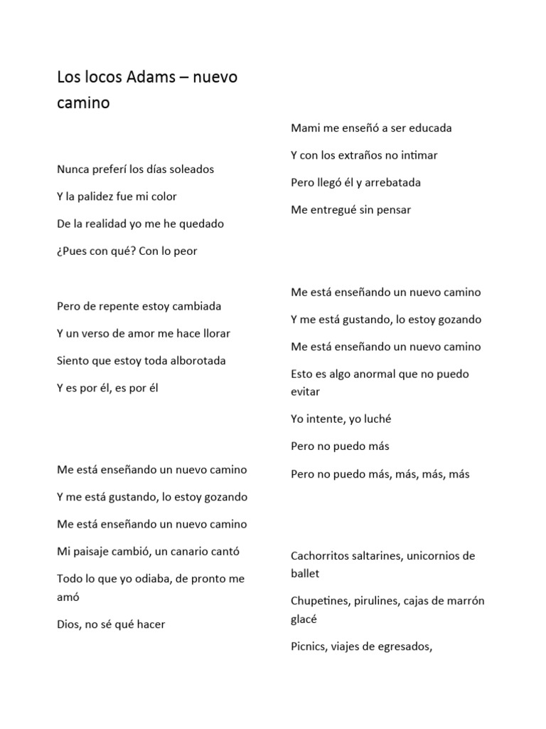 Los Locos Adams Un Nuevo Camino Letra | PDF