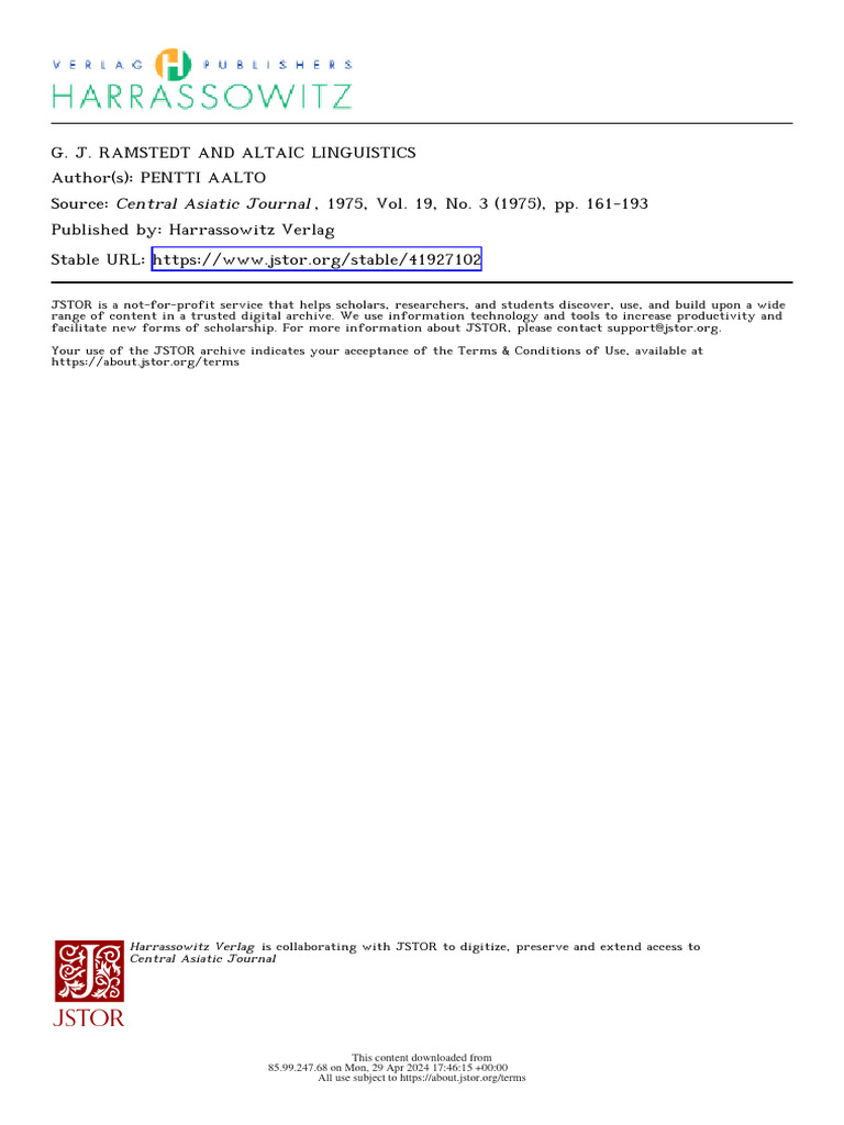 Ramstedt and Altaic Linguistics (1975) | PDF | Language Families ...
