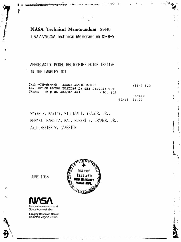 Aeroelastic Model Helicopter Rotor Testing in The Langley TDT Wayne ...
