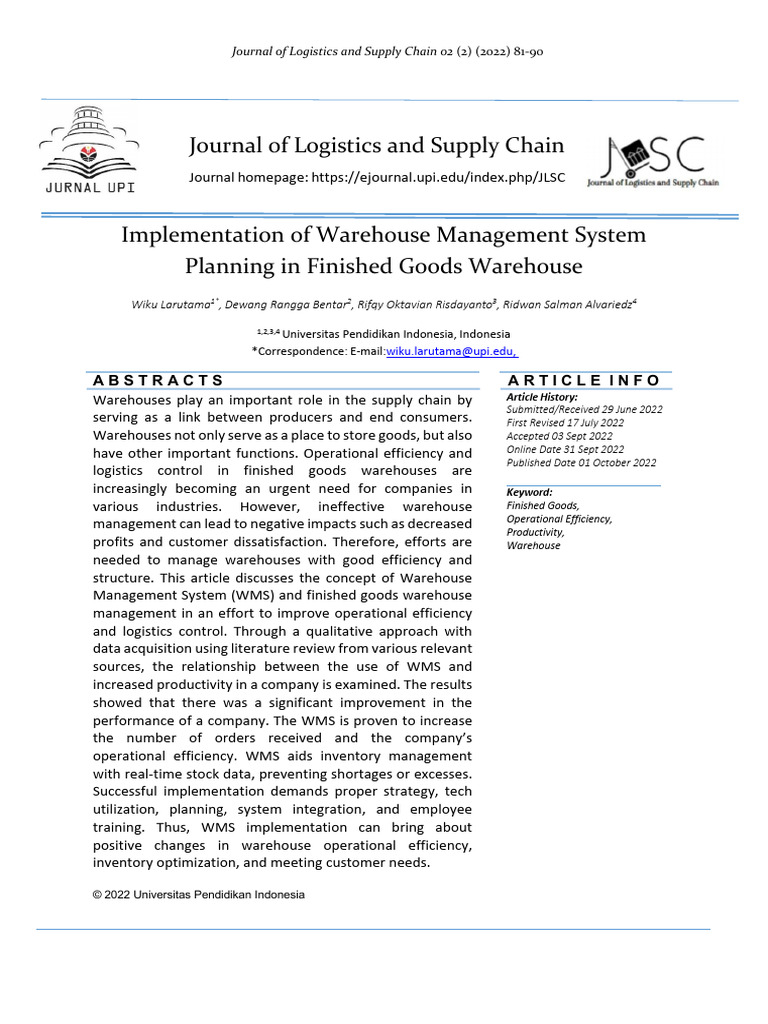 Warehouse Management System Implementation | PDF | Warehouse | Logistics