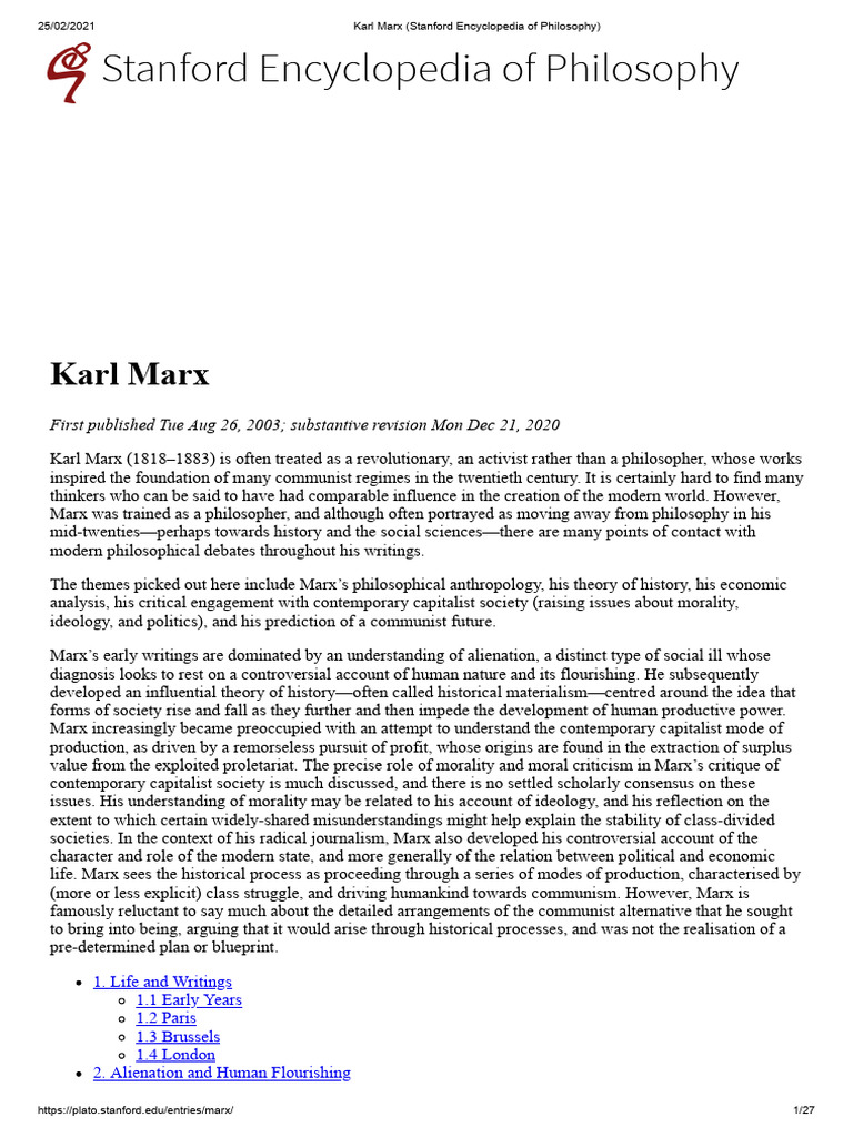 Karl Marx Stanford Encyclopedia Of Philosophy Download Free Pdf
