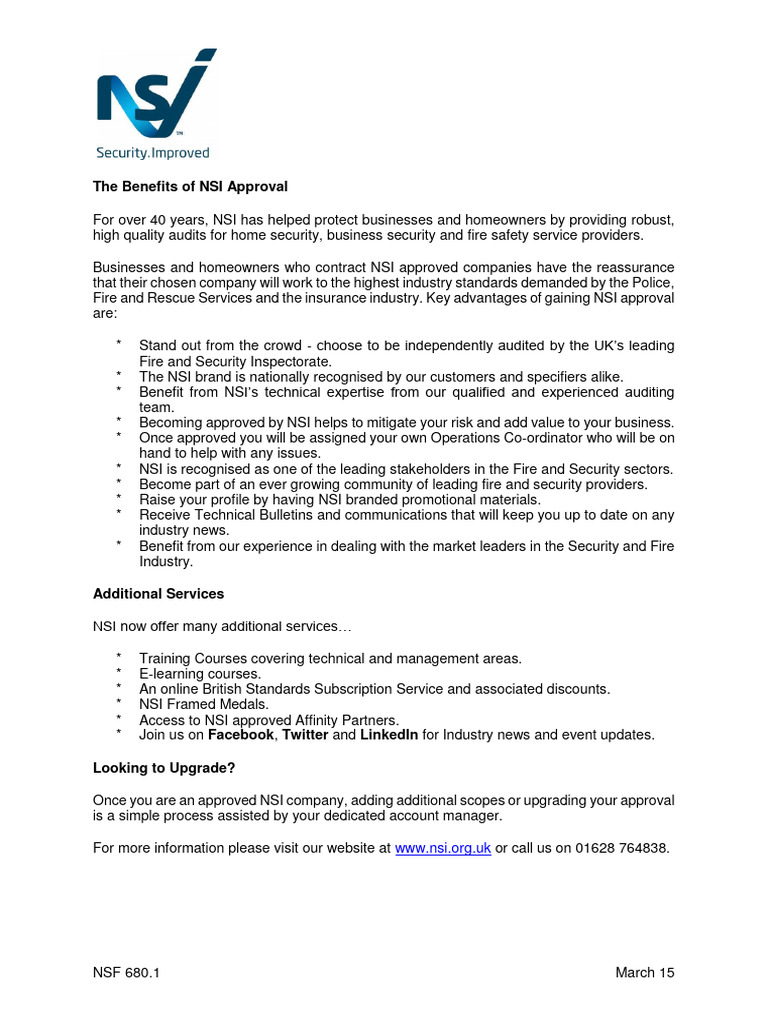The Benefits of NSI Approval | PDF | Business