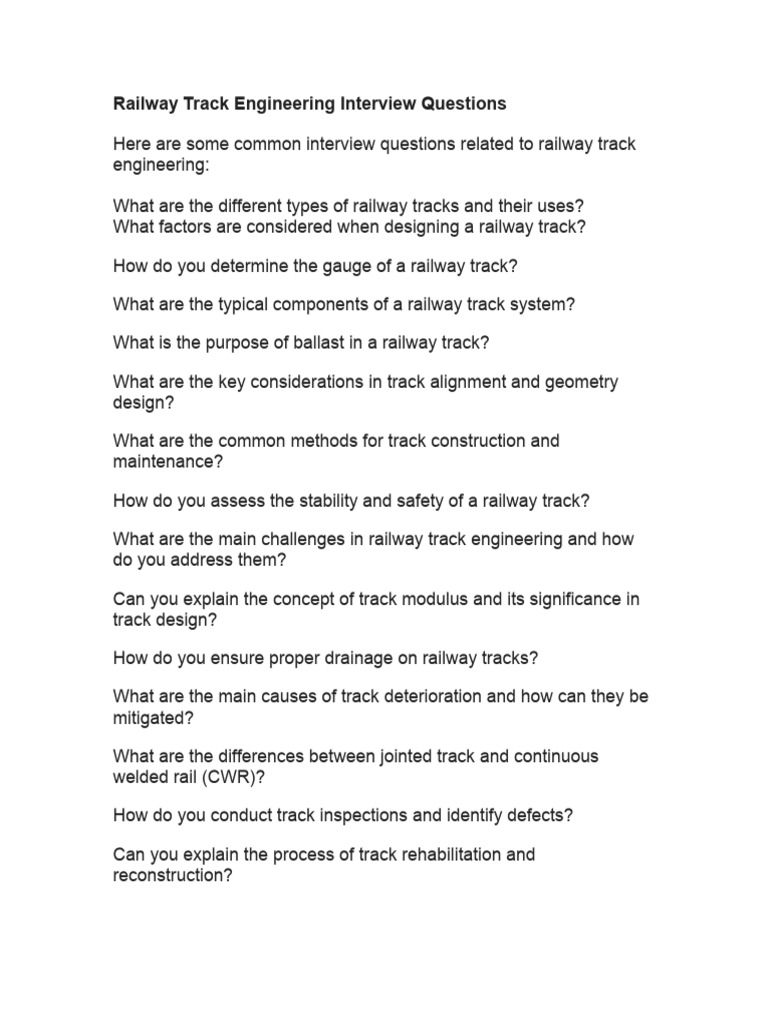 Technical interview questions for track engineer pdf rail transport