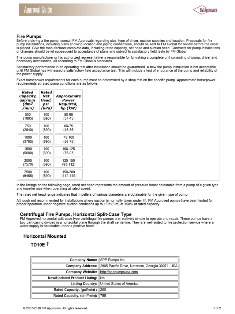 SPP Fire Pumps Installation Guidelines | PDF | Pump | Horsepower