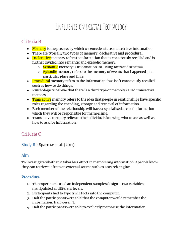 Memory Types and Digital Influence | PDF | Memory | Information