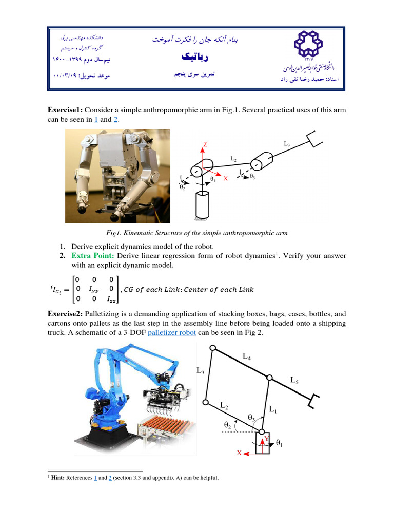 Exercise1: Consider A Simple Anthropomorphic Arm in Fig.1. Several ...