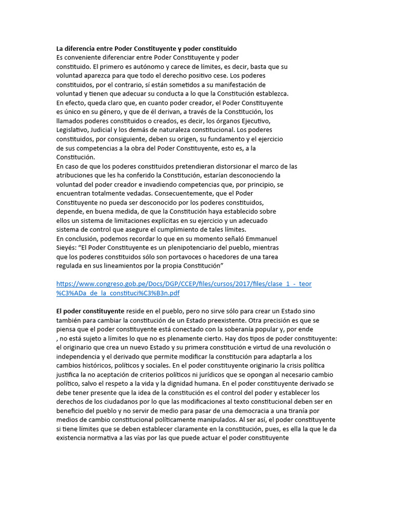 La Diferencia Entre Poder Constituyente y Poder Constituido | PDF ...