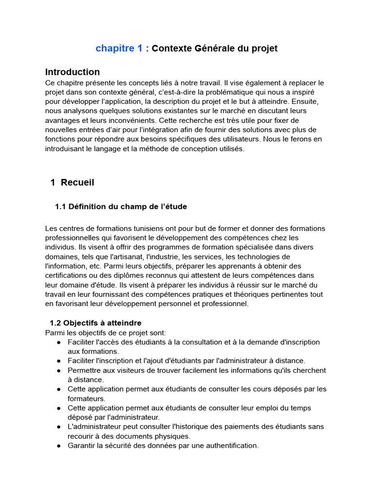 Contexte et Objectifs du Projet de Formation | PDF | Application ...