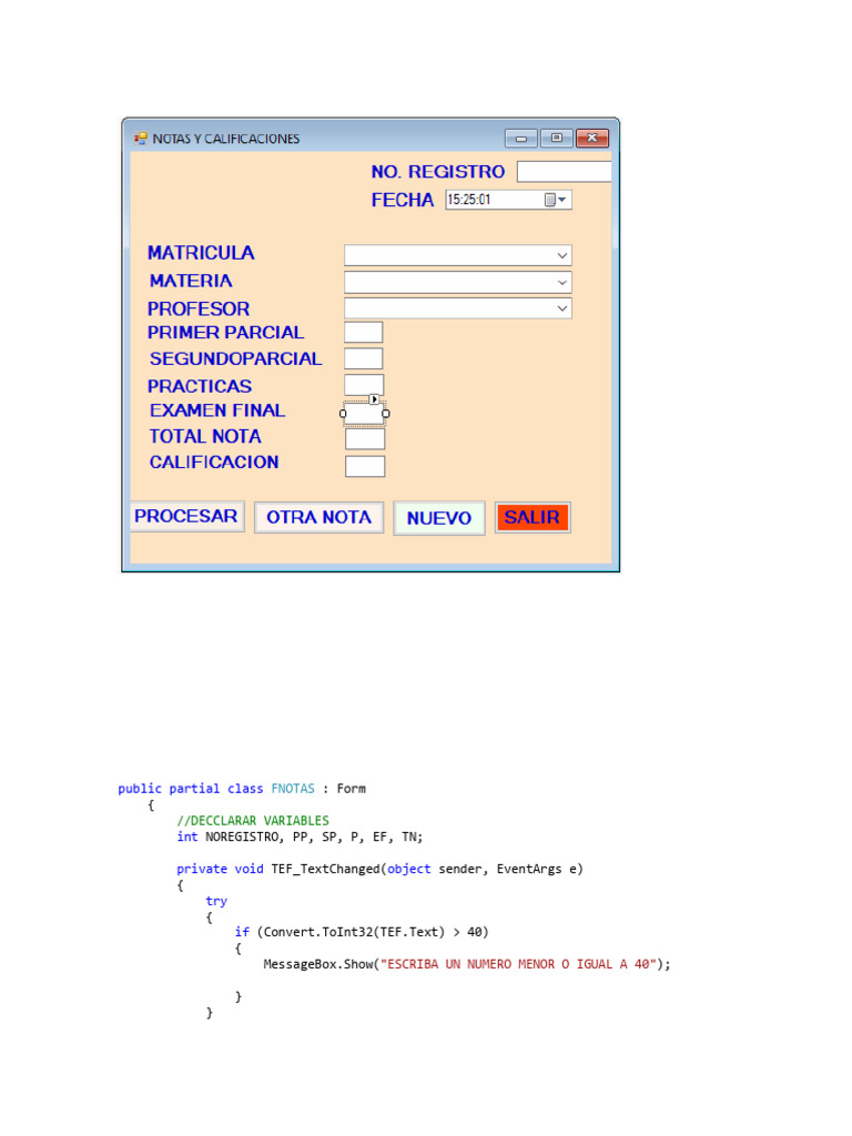 Validación de Notas en Aplicación C# | PDF | Programación de ...