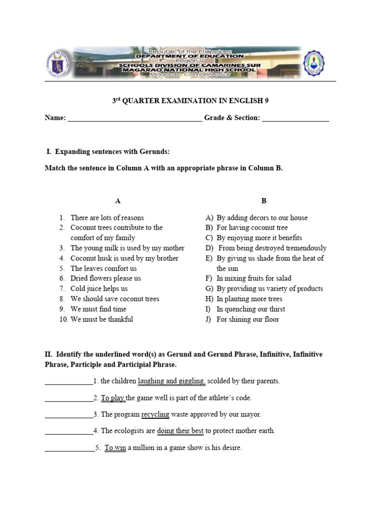 3rd Quarter Examination Grade 9 | PDF | Language Arts & Discipline ...